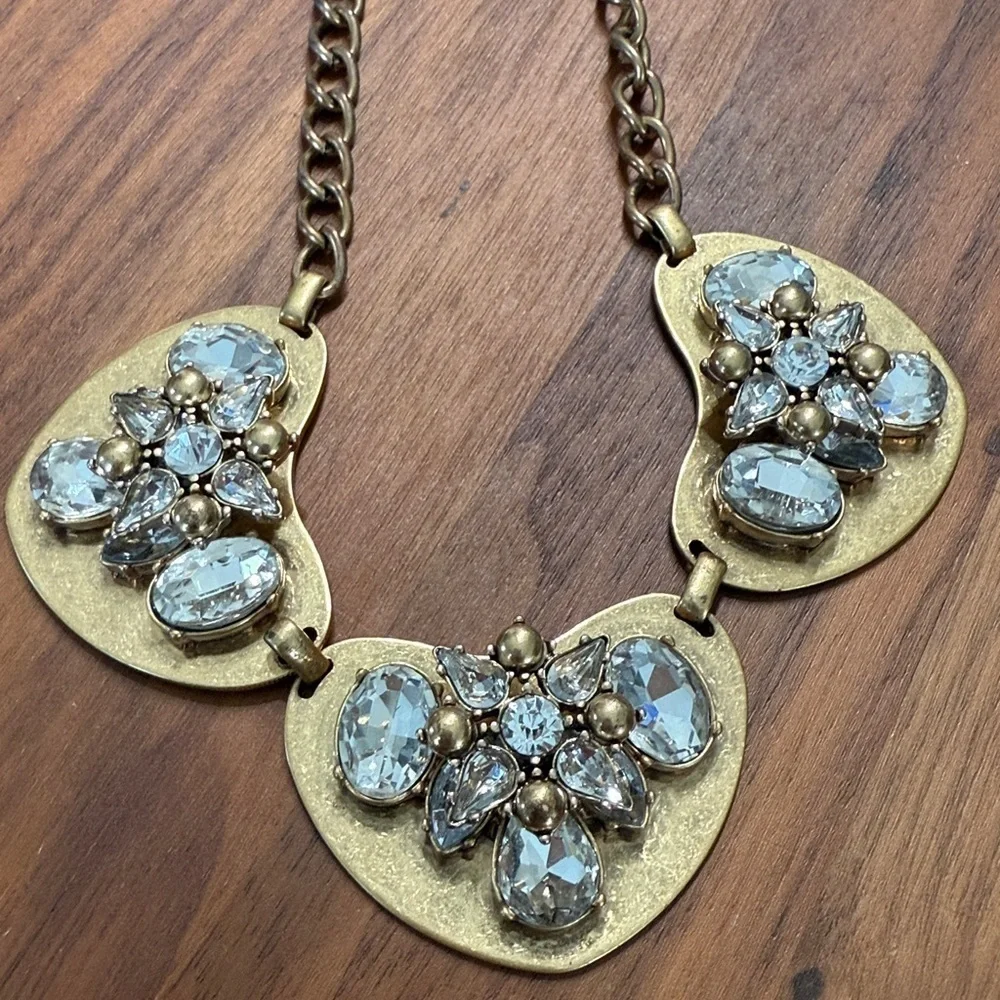 J Crew Statement Crystal Gold Tone Rhinestone Mid Century Chunky Necklace Artsy